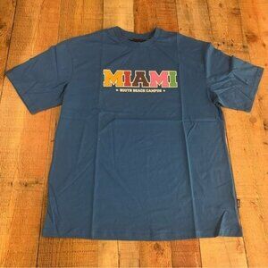 Only & sons oversized t-shirt with Miami print in blue -M